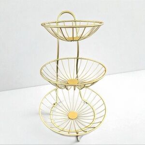 Three-Tier Gold Wire Basket Stand